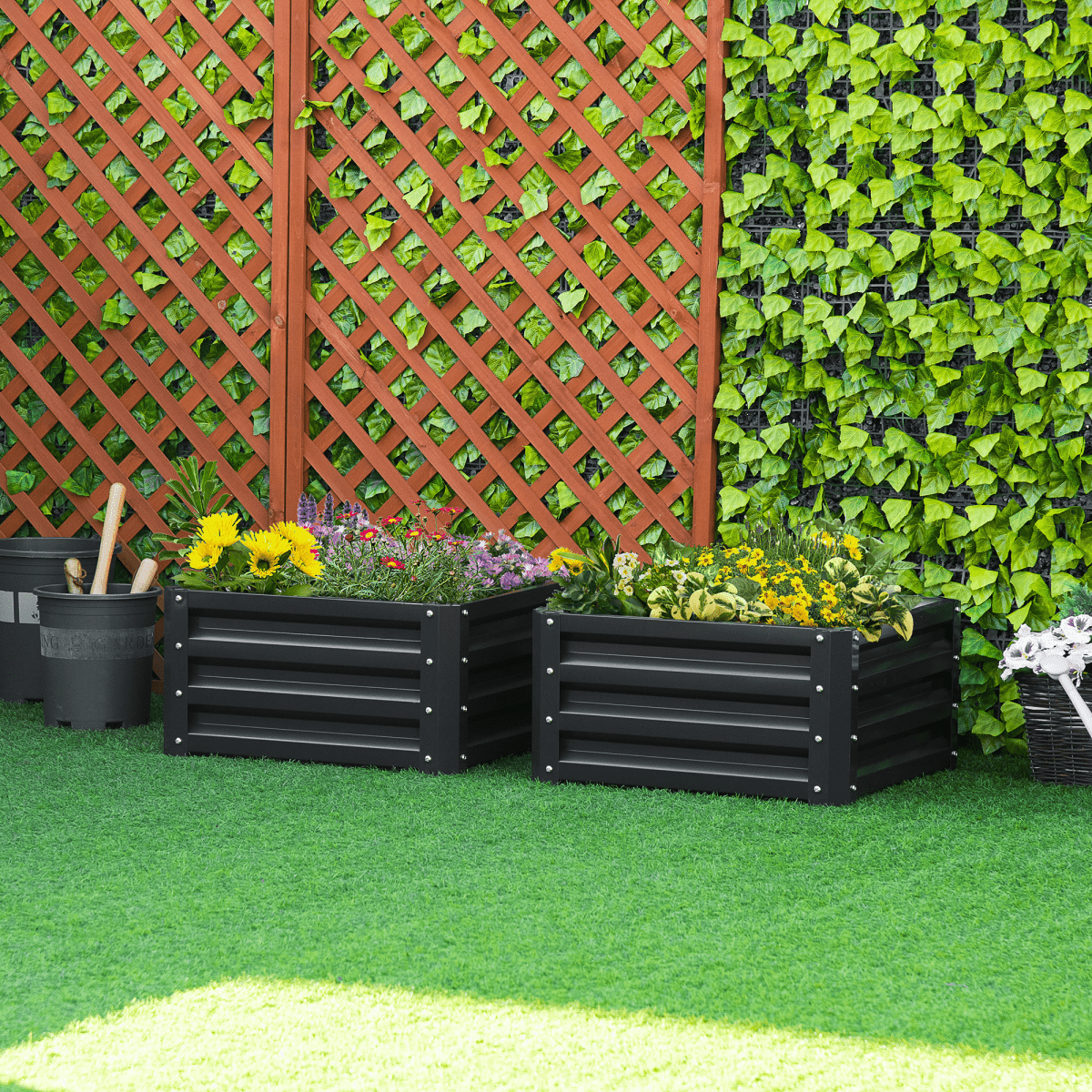 Outsunny Set of 2 Raised Garden Bed Galvanised Planter Box Easy Setup Grey - plants - express.com