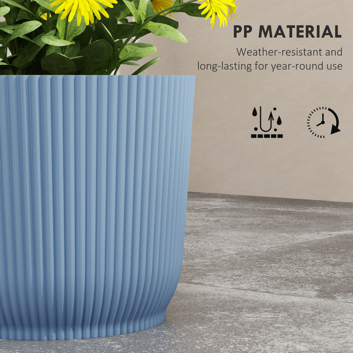 Outsunny Set of 3 Round Plant Pots Outdoor 22cm for Garden Decoration, Blue - plants - express.com