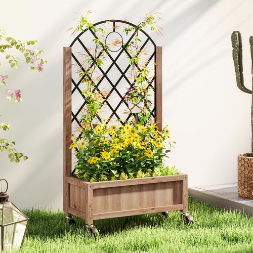 Outsunny Wooden Raised Garden Bed with Mobile Planter & Trellis for Easy Gardening - plants - express.com