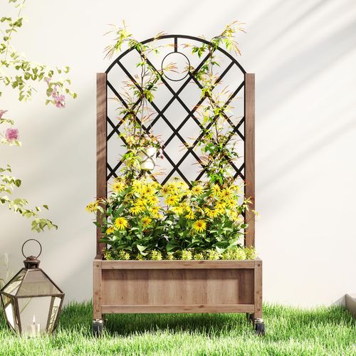 Outsunny Wooden Raised Garden Bed with Mobile Planter & Trellis for Easy Gardening - plants - express.com