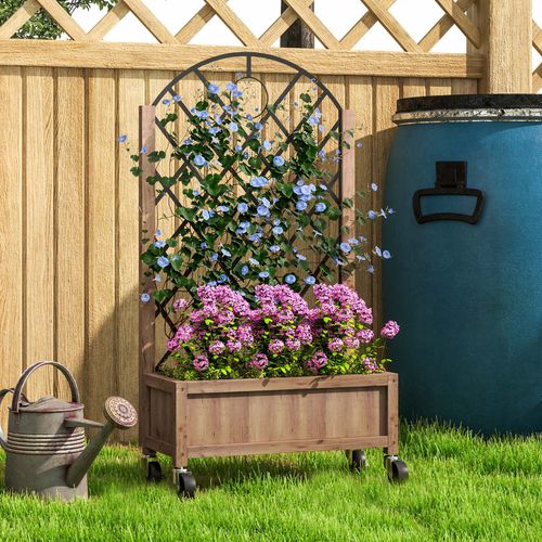 Outsunny Wooden Raised Garden Bed with Mobile Planter & Trellis for Easy Gardening - plants - express.com