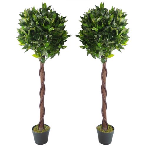 Pair of 120cm (4ft) Twisted Trunk Artificial Topiary Bay Laurel Ball Trees - plants - express.com