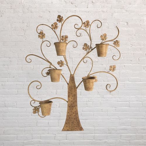 Rustic 120CM Tree Wall Planter - Antique Metal Mirror with Plant Holders - plants - express.com