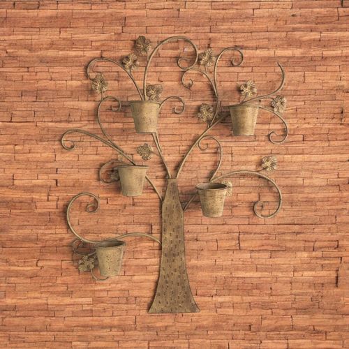 Rustic 120CM Tree Wall Planter - Antique Metal Mirror with Plant Holders - plants - express.com