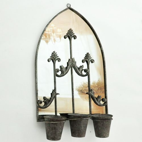 Rustic 60cm Wall Mirror with Triple Planter - Vintage Charm Meets Functionality - plants - express.com