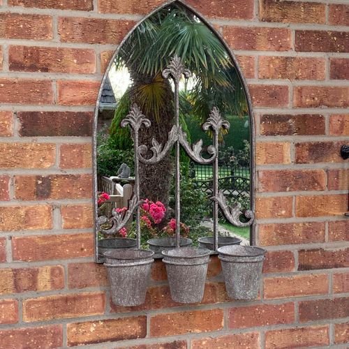 Rustic 60cm Wall Mirror with Triple Planter - Vintage Charm Meets Functionality - plants - express.com