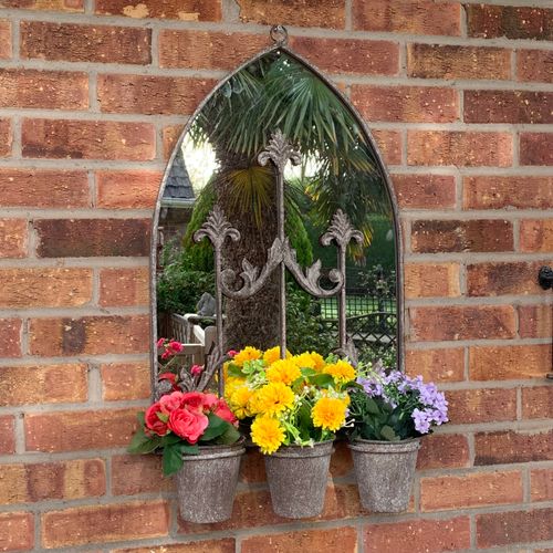 Rustic 60cm Wall Mirror with Triple Planter - Vintage Charm Meets Functionality - plants - express.com