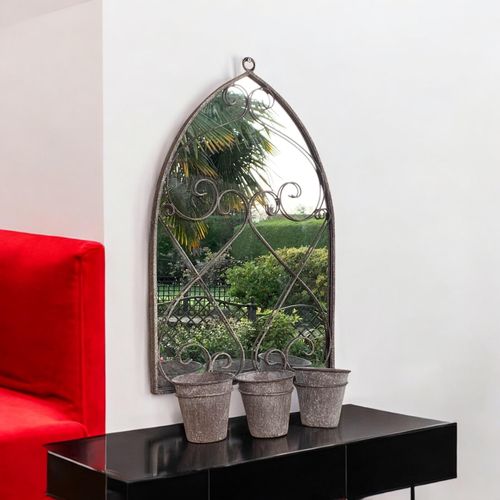 Rustic 73CM Wall Mirror with Triple Planter Holders - Antique Metal Elegance - plants - express.com