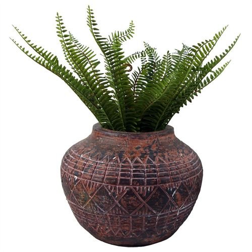 Rustic Aztec Design Large 23cm x 30cm Fibreglass Planter for Indoor & Outdoor Use - plants - express.com