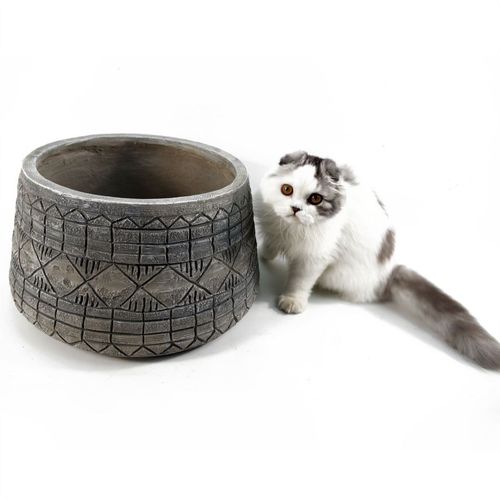 Rustic Elegance: 22cm x 37cm Grey Gliese Embossed Fibreglass Planter - plants - express.com