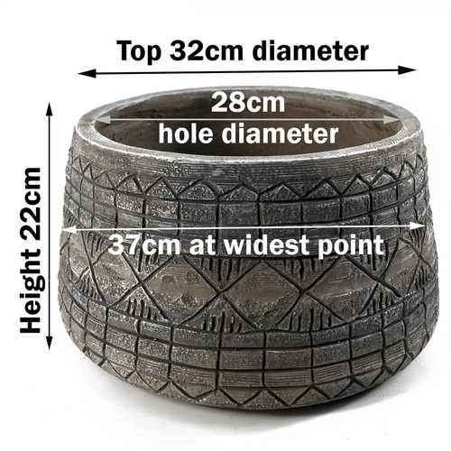 Rustic Elegance: 22cm x 37cm Grey Gliese Embossed Fibreglass Planter - plants - express.com