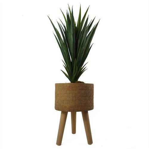 Rustic Woven Effect Large Fiberglass Planter - 36cm x 25cm Waterproof Style - plants - express.com