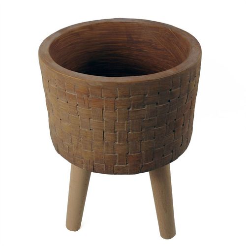 Rustic Woven Effect Large Fiberglass Planter - 36cm x 25cm Waterproof Style - plants - express.com