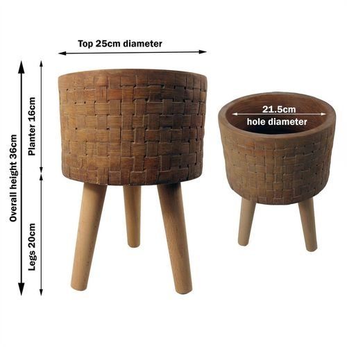 Rustic Woven Effect Large Fiberglass Planter - 36cm x 25cm Waterproof Style - plants - express.com