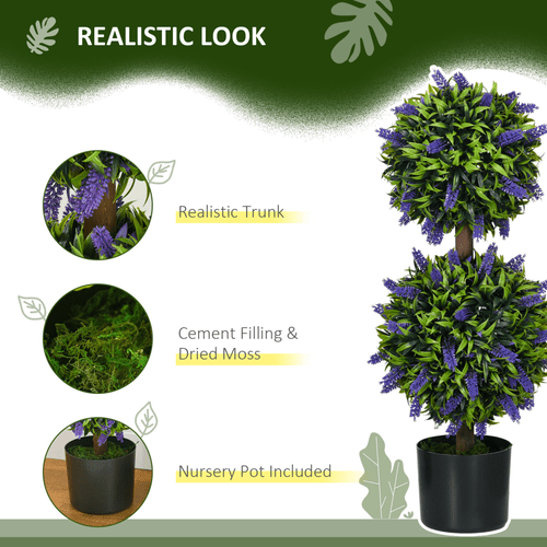 Set of 2 HOMCOM Faux Lavender Ball Trees in Cement Pots - Effortless Elegance! - plants - express.com