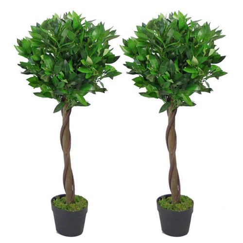 Set of 2 Luxurious 90cm Artificial Bay Topiary Ball Trees - Perfect Faux Foliage! - plants - express.com
