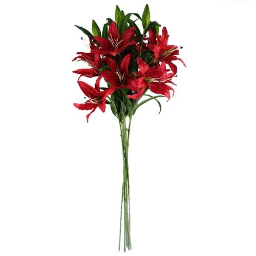 Set of 6 100cm Red Silk Lily Stems - Stunning Decor & Arranging Possibilities - plants - express.com