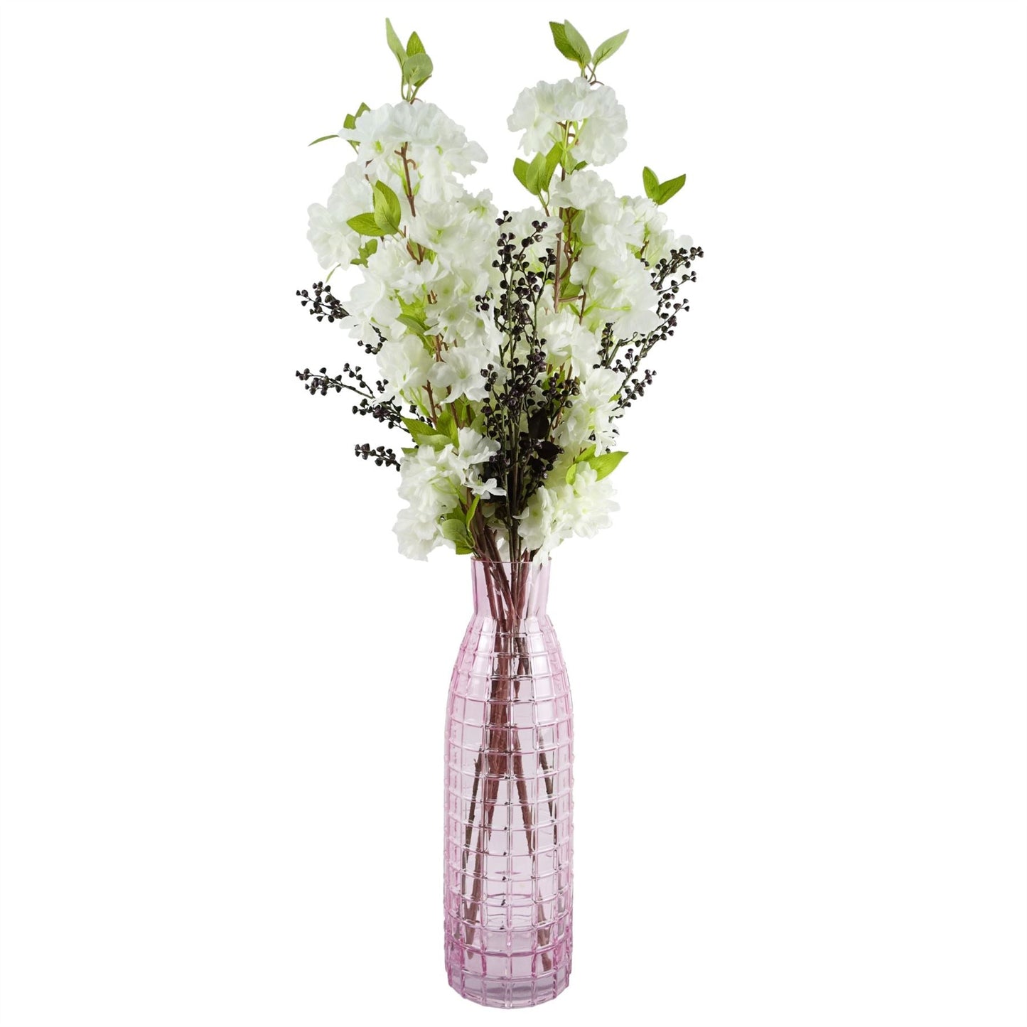 Stunning 100cm White Silk Blossom & Berry Arrangement with Glass Vase - plants - express.com