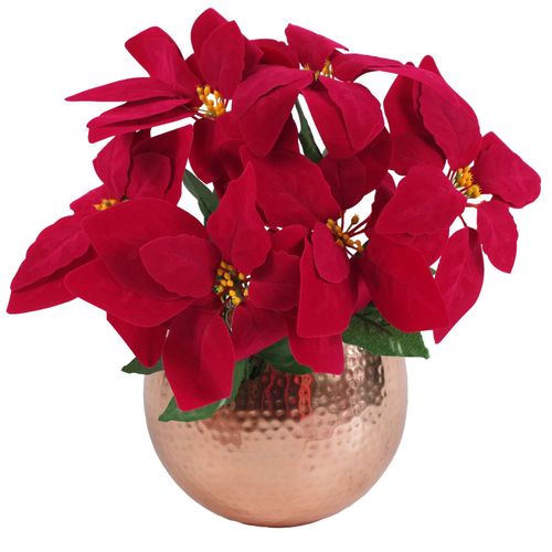 Stunning 40cm Artificial Red Poinsettia in Elegant Copper Curved Planter - plants - express.com