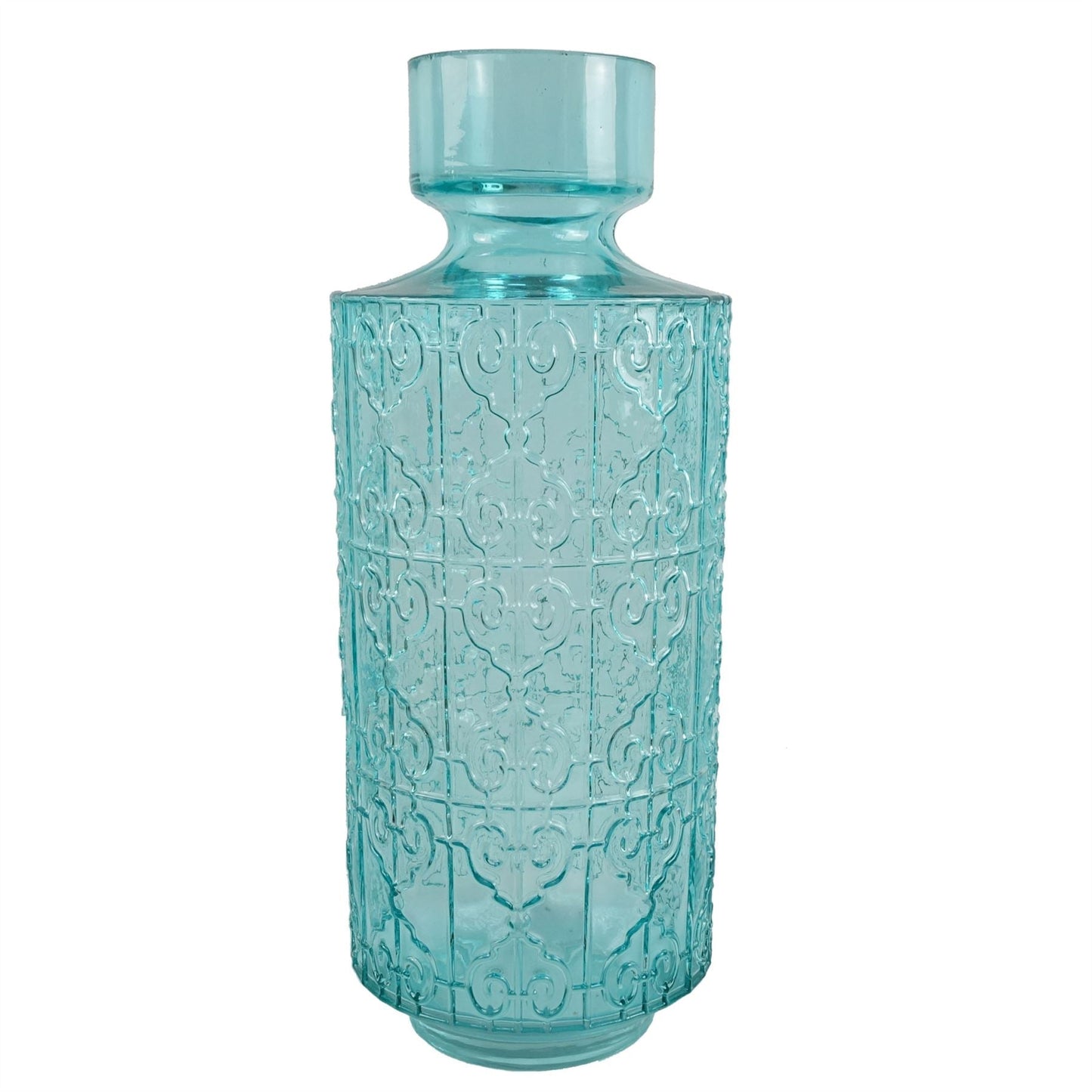 Stunning 40cm Turquoise Glass Vase with Unique Embossed Design - plants - express.com
