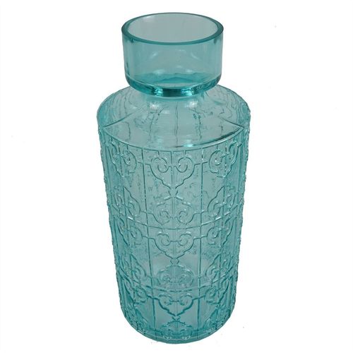 Stunning 40cm Turquoise Glass Vase with Unique Embossed Design - plants - express.com