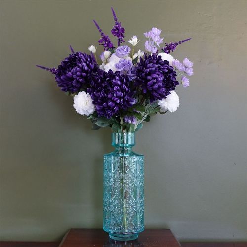 Stunning 40cm Turquoise Glass Vase with Unique Embossed Design - plants - express.com