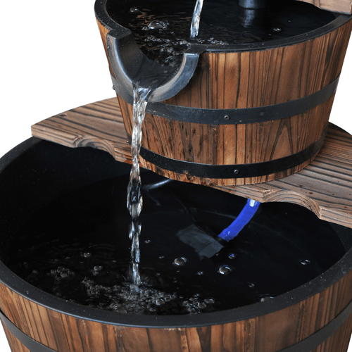 Tranquil 2 - Tier Wooden Water Pump Fountain - Fir Wood & Steel Elegance - plants - express.com