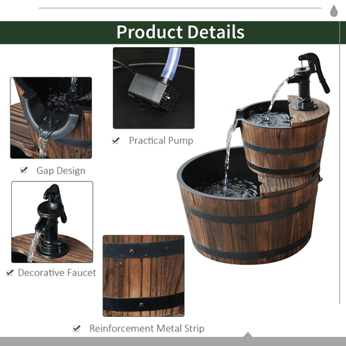 Tranquil 2 - Tier Wooden Water Pump Fountain - Fir Wood & Steel Elegance - plants - express.com