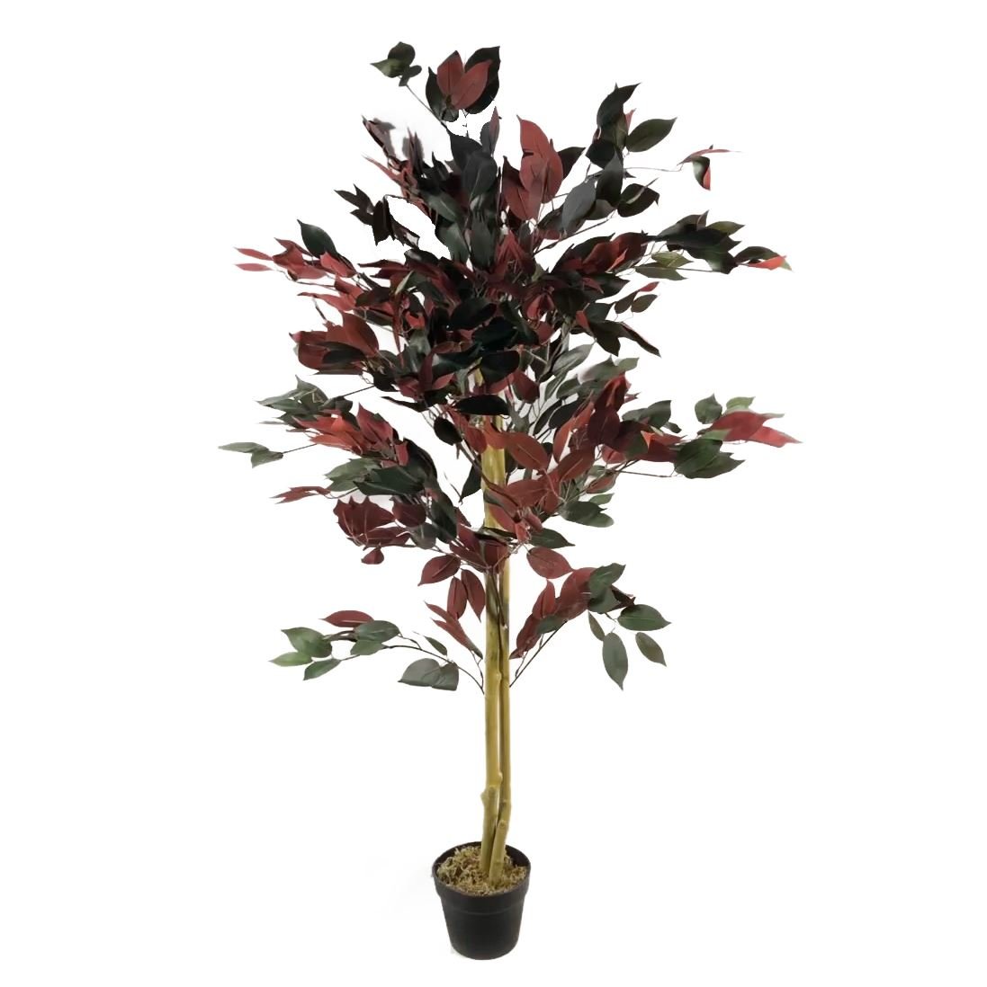 Vibrant 4ft Artificial Ficus Tree in Gold Planter - Lifelike Red & Green Foliage - plants - express.com
