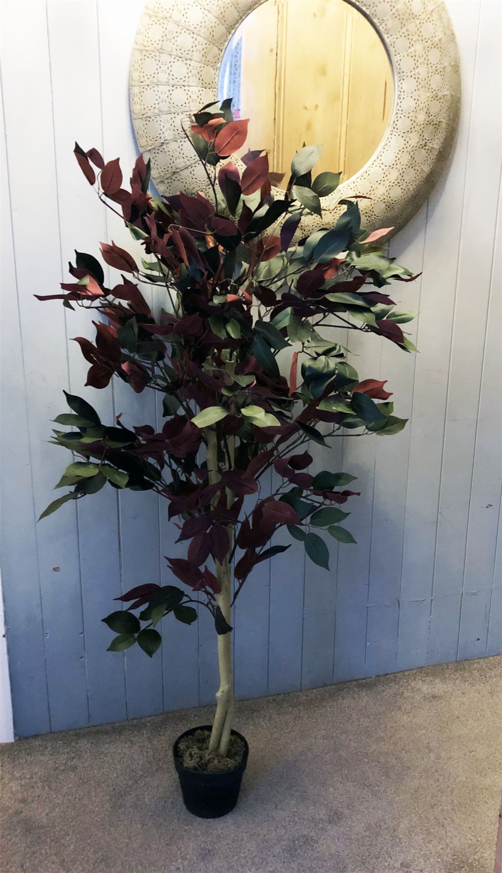 Vibrant 4ft Artificial Ficus Tree in Gold Planter - Lifelike Red & Green Foliage - plants - express.com