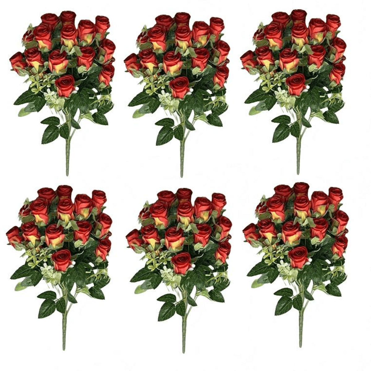 Vibrant 6 - Pack of 52cm Realistic Artificial Red Rose Bunches for Any Decor - plants - express.com