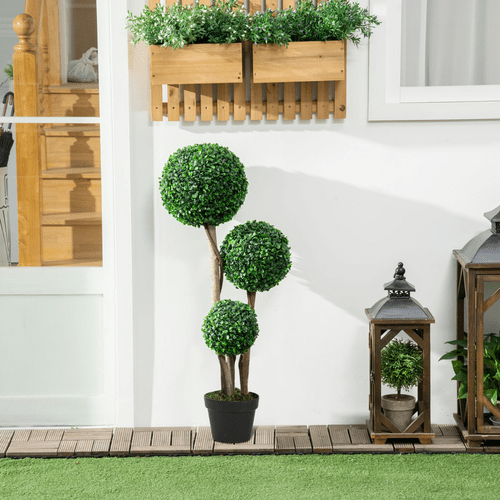 Vibrant HOMCOM 90cm Artificial Boxwood Topiary Tree - Indoor/Outdoor Decor - plants - express.com