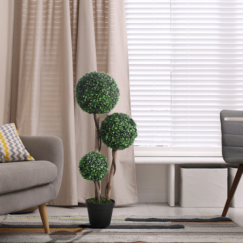 Vibrant HOMCOM 90cm Artificial Boxwood Topiary Tree - Indoor/Outdoor Decor - plants - express.com