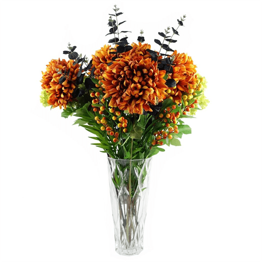 Vibrant Orange Silk Chrysanthemum Stems - Pack of 6 Extra Large Floral Accents - plants - express.com