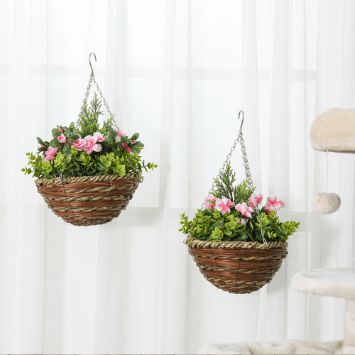 Vibrant Pack of 2 Artificial Lisianthus Hanging Planters - Effortless Elegance - plants - express.com