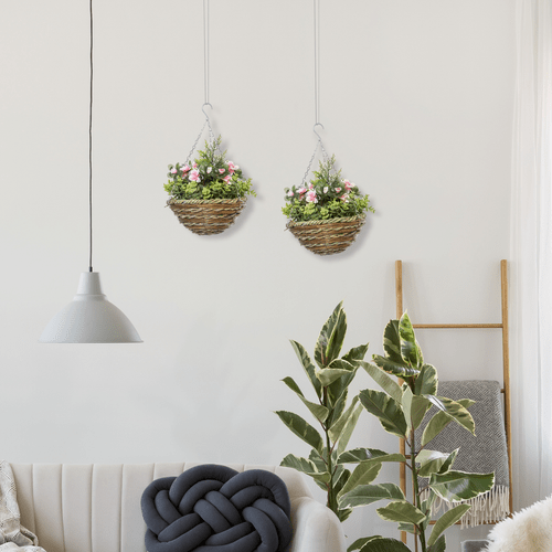 Vibrant Pack of 2 Artificial Lisianthus Hanging Planters - Effortless Elegance - plants - express.com