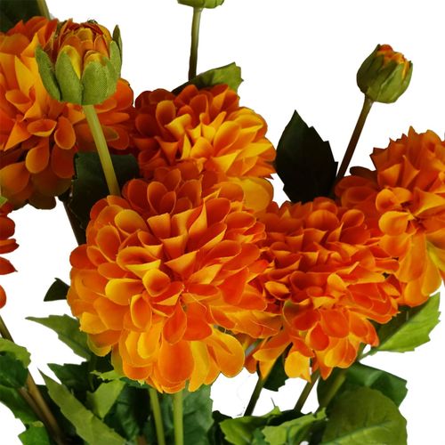 Vibrant Pack of 6 Orange Faux Dahlia PomPom Flower Stems - 75cm - plants - express.com