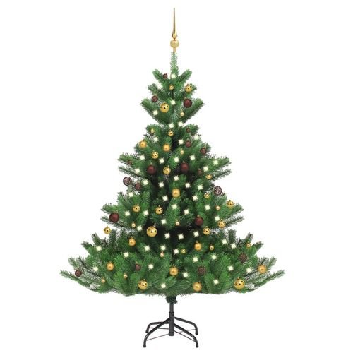 vidaXL 120cm Nordmann Fir LED Christmas Tree with Gold Ball Set - Elegant & Luminous - plants - express.com