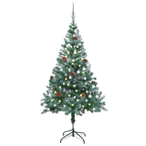 vidaXL 4.9ft Pre - lit Frosted Christmas Tree with Ornaments & Pine Cones - plants - express.com
