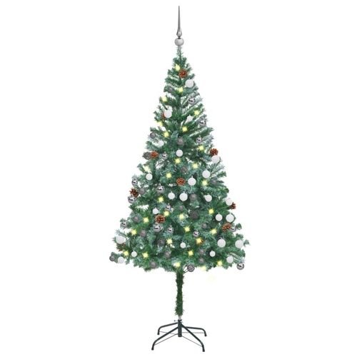 vidaXL 4.9ft Pre - lit Frosted Christmas Tree with Ornaments & Pine Cones - plants - express.com