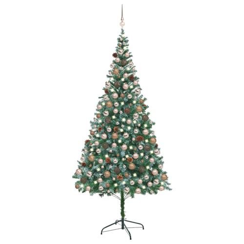 vidaXL 4.9ft Pre - lit Frosted Christmas Tree with Ornaments & Pine Cones - plants - express.com