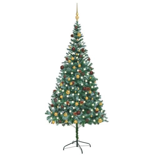 vidaXL 4.9ft Pre - lit Frosted Christmas Tree with Ornaments & Pine Cones - plants - express.com