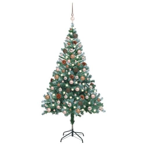 vidaXL 4.9ft Pre - lit Frosted Christmas Tree with Ornaments & Pine Cones - plants - express.com