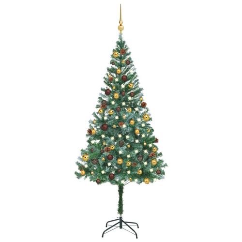 vidaXL 4.9ft Pre - lit Frosted Christmas Tree with Ornaments & Pine Cones - plants - express.com