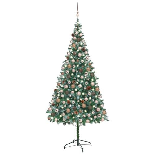 vidaXL 4.9ft Pre - lit Frosted Christmas Tree with Ornaments & Pine Cones - plants - express.com