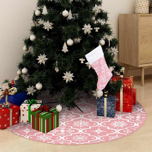 vidaXL Festive Red Christmas Tree Skirt & Sock | Snow Pattern, 90cm - plants - express.com