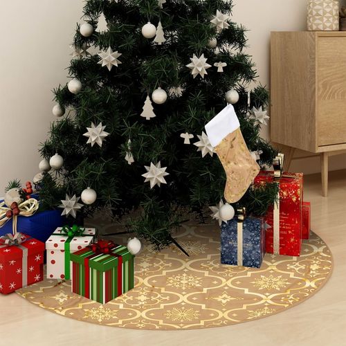 vidaXL Festive Red Christmas Tree Skirt & Sock | Snow Pattern, 90cm - plants - express.com