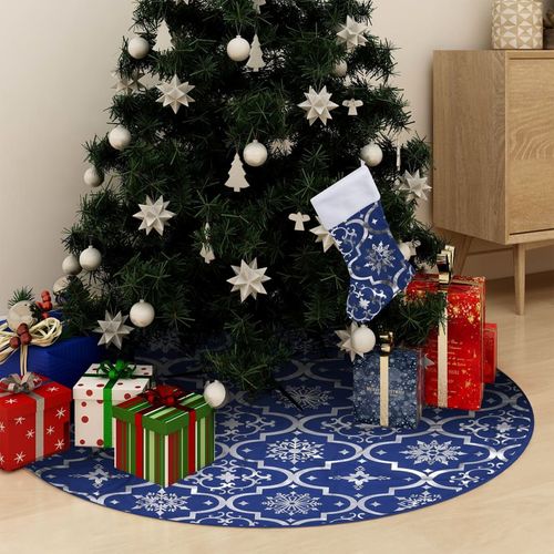vidaXL Festive Red Christmas Tree Skirt & Sock | Snow Pattern, 90cm - plants - express.com