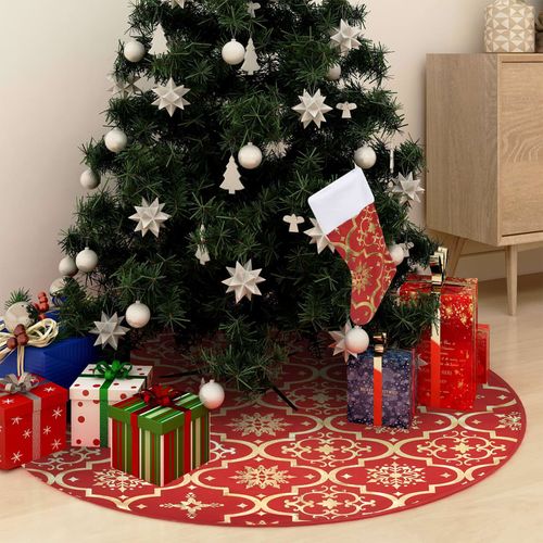 vidaXL Festive Red Christmas Tree Skirt & Sock | Snow Pattern, 90cm - plants - express.com