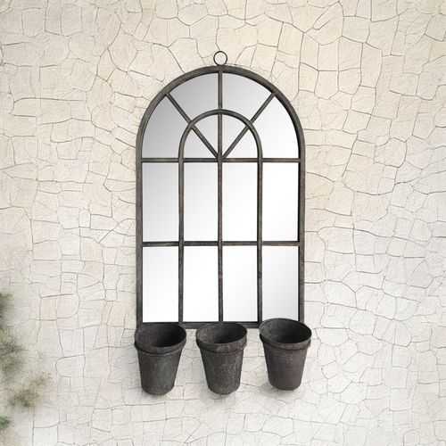 Vintage 78CM Rusty Wall Mirror with Triple Planter Holders & Pots - plants - express.com